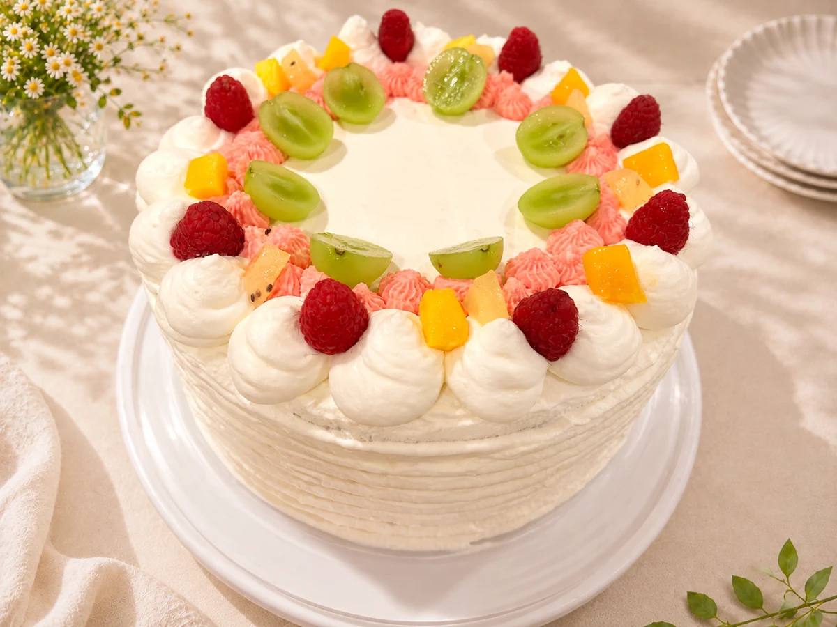 Fruit cream chiffon cake · A